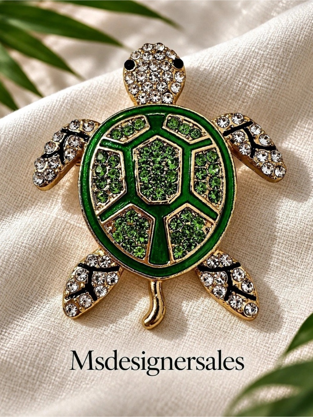 Turtle brooch Crystal in Green & Gold Like New 211